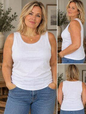 CJ Banks White 100% Cotton Sleeveless Tank Top 2X PTP24